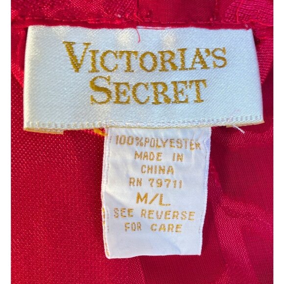 Victorias Secret Gold Label Red Floral Sheer Kimono Robe M/L Polyester Belted - Picture 5 of 8